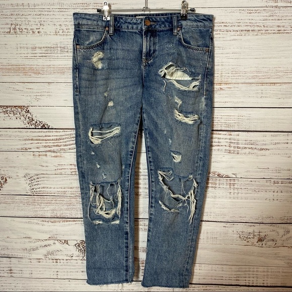 DEAR JOHN Madison Girlfriend destroyed ripped size 27‎ raw hem  cropped jeans - Picture 1 of 6